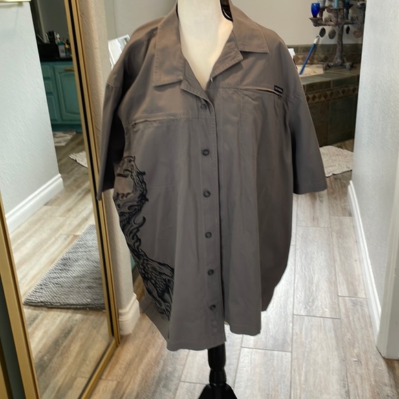 Harley Davidson gray collar button-down short sleeve shirt size 2 XL - Picture 1 of 6